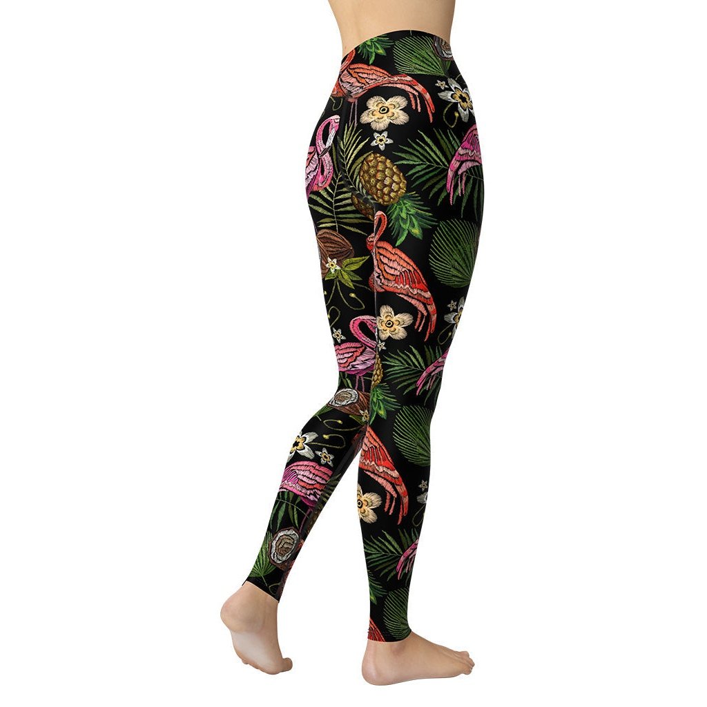 Embroidery Flamingo Yoga Leggings