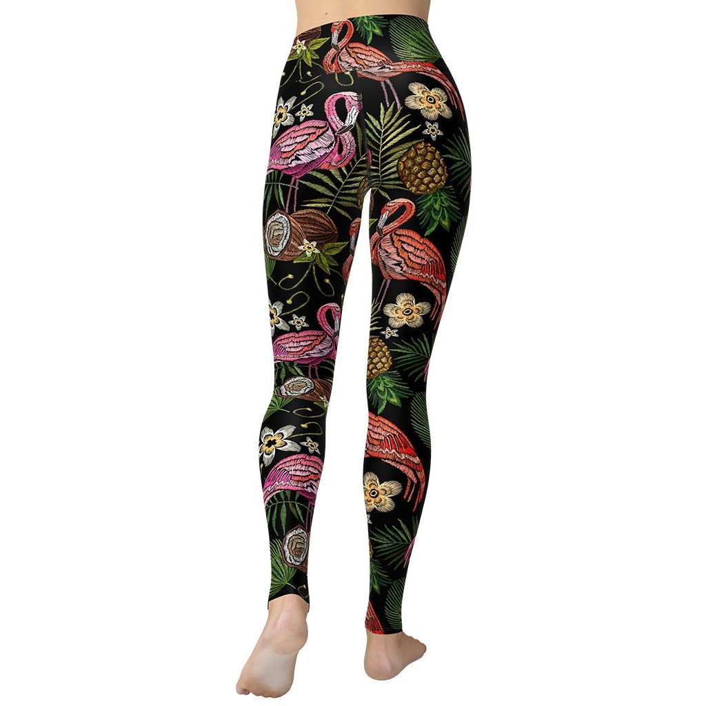 Embroidery Flamingo Yoga Leggings