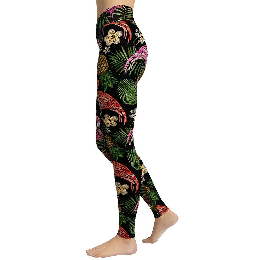 Embroidery Flamingo Yoga Leggings