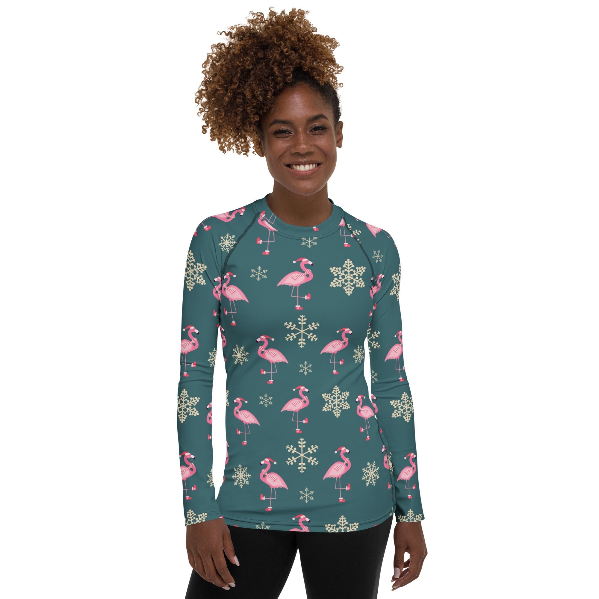 Festive Flamingos Rash Guard