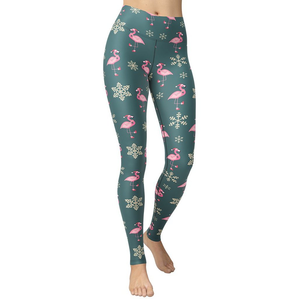 Festive Flamingos Yoga Leggings - FiercePulse - Premium Workout Leggings - Yoga Pants