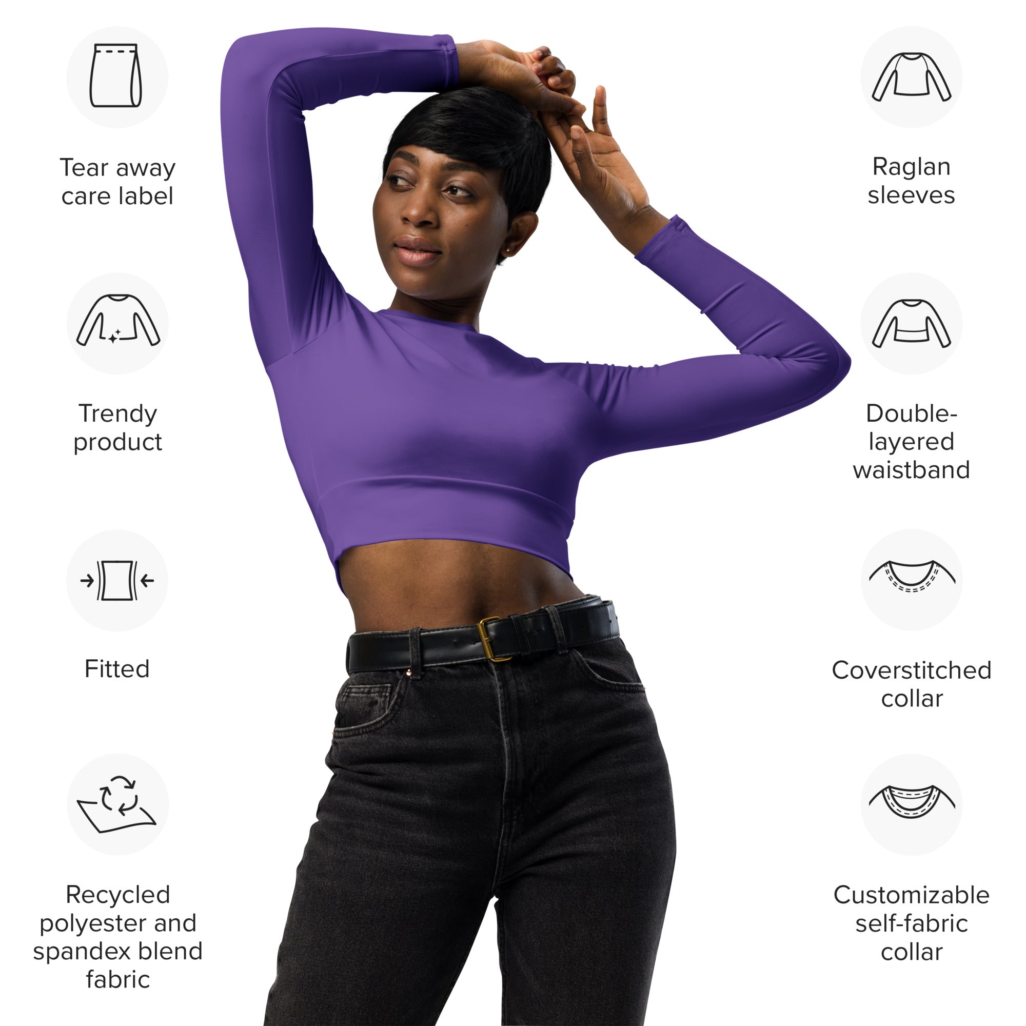 Fierce Purple Recycled Long-sleeve Crop Top