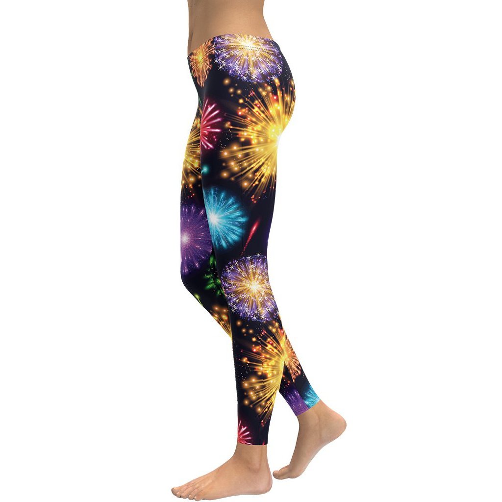 Bright and Colorful Fireworks Print Leggings
