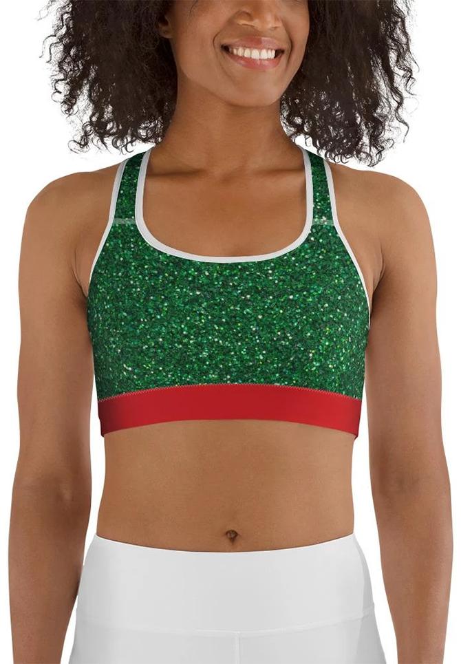Glittery Green Sports Bra: Women's Christmas Outfits