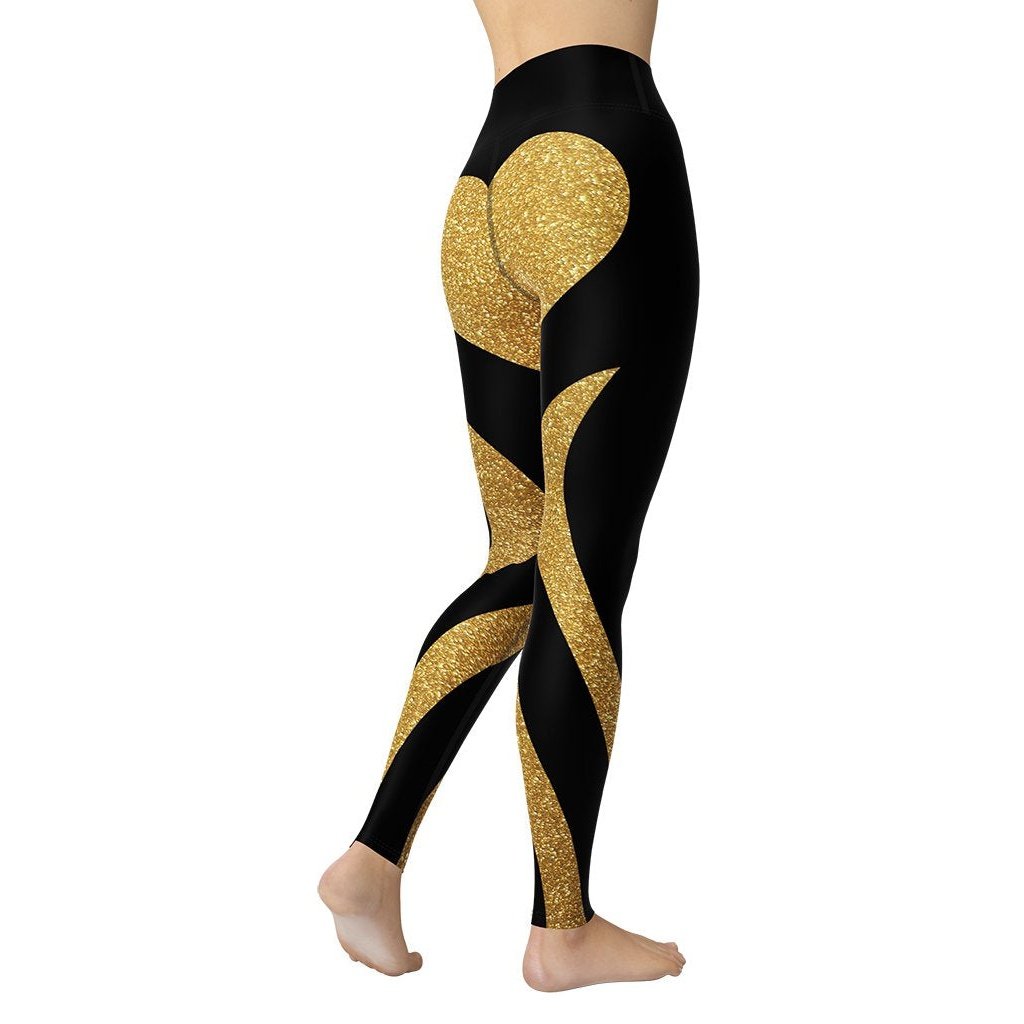 Gold Heart Shaped Yoga Leggings