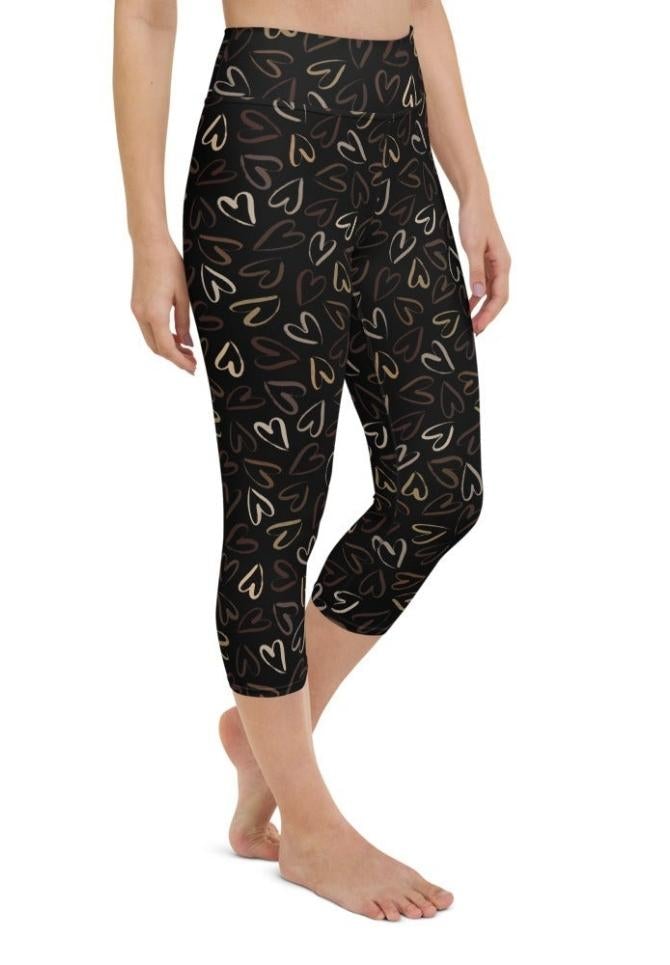Golden Heart Print Yoga Capris