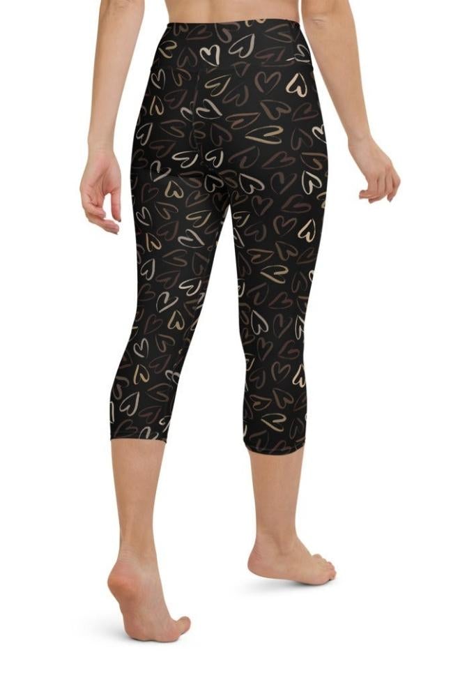 Golden Heart Print Yoga Capris