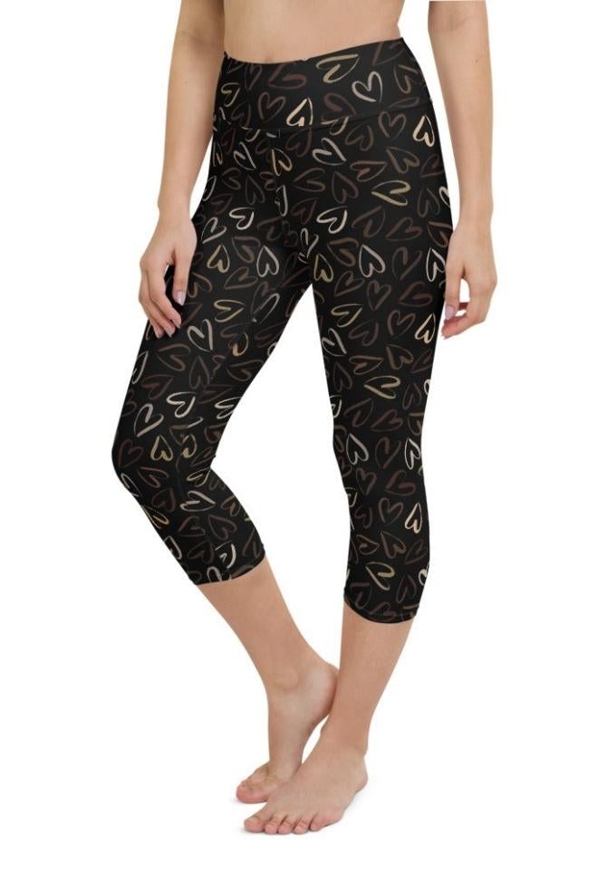 Golden Heart Print Yoga Capris