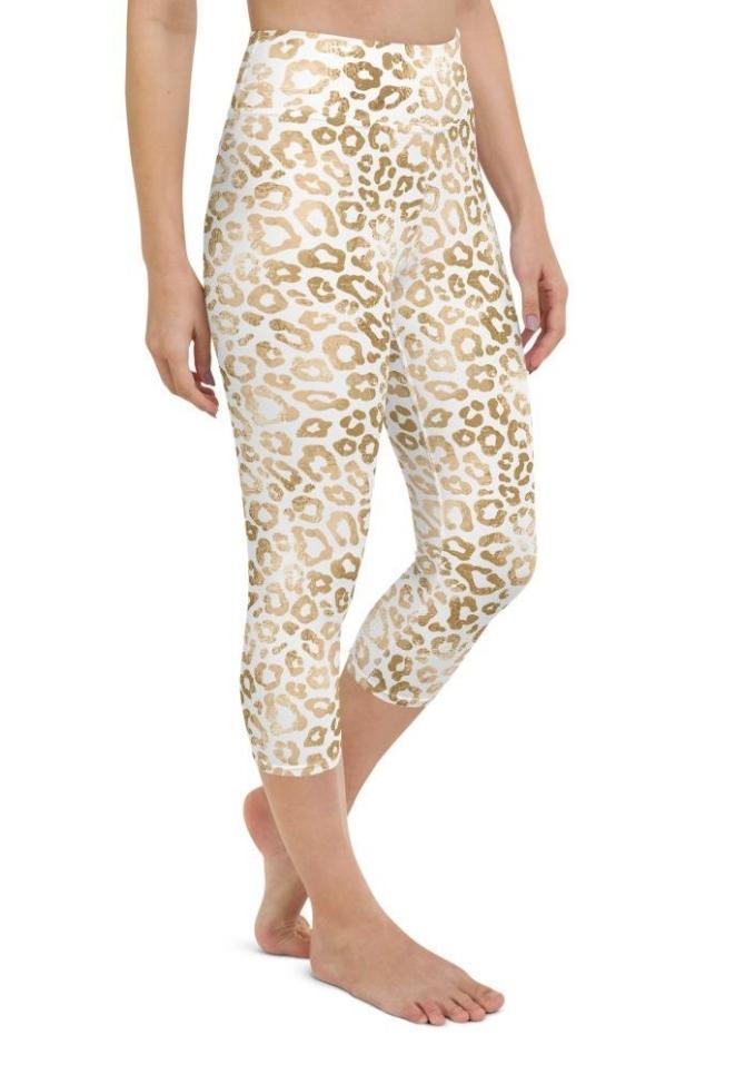 Golden Leopard Print Yoga Capris