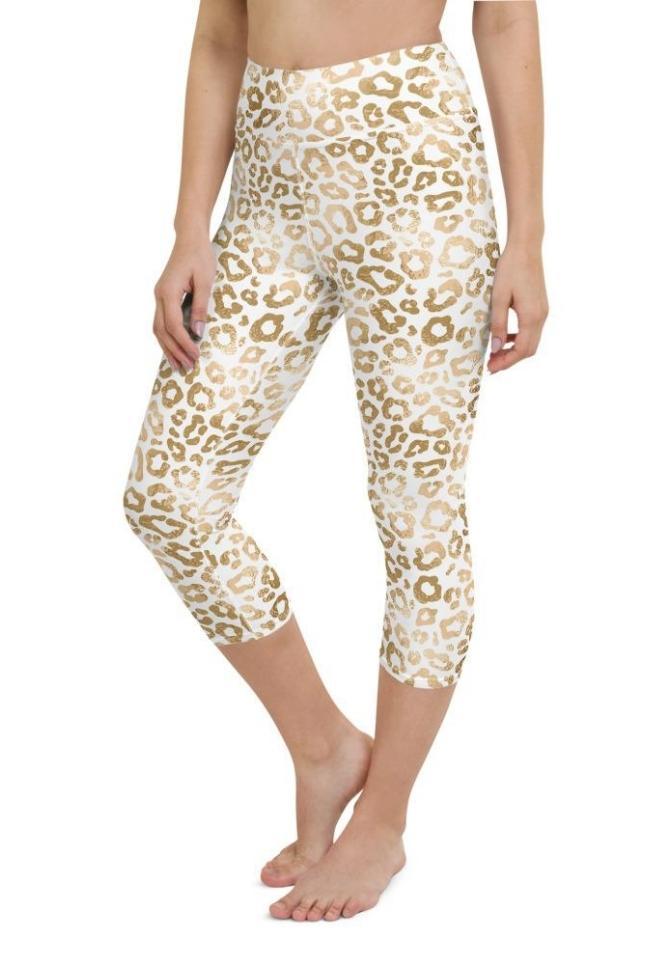 Golden Leopard Print Yoga Capris