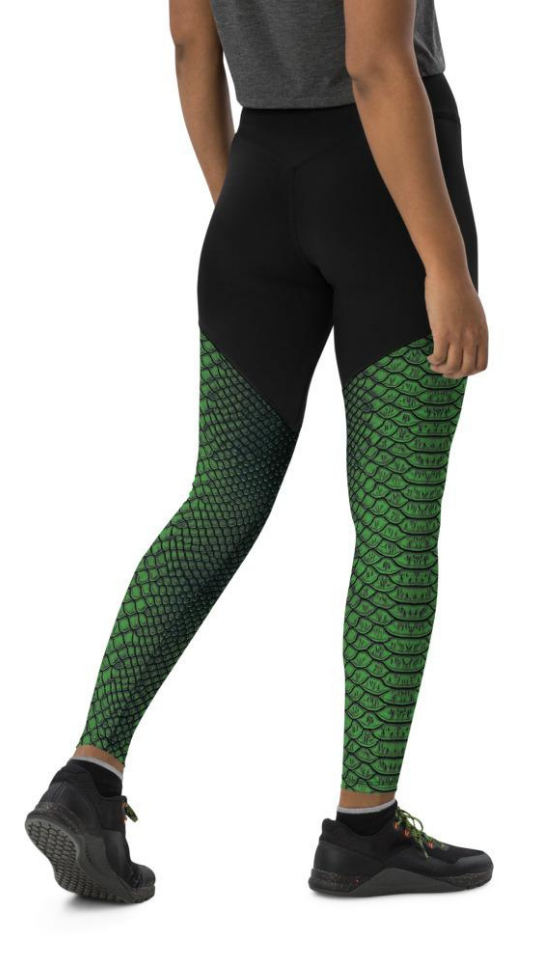 Green Crocodile Pattern Compression Leggings