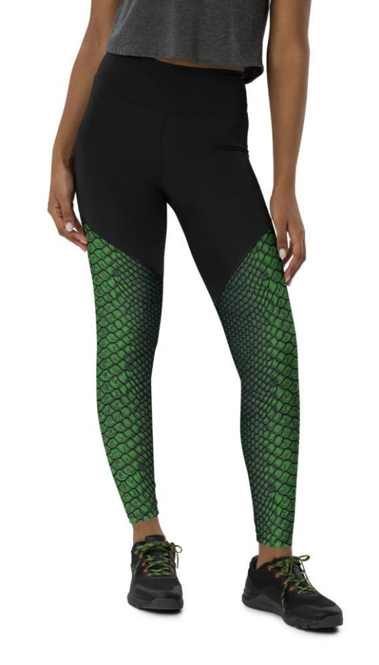 Green Crocodile Pattern Compression Leggings