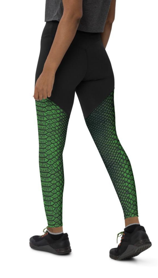 Green Crocodile Pattern Compression Leggings