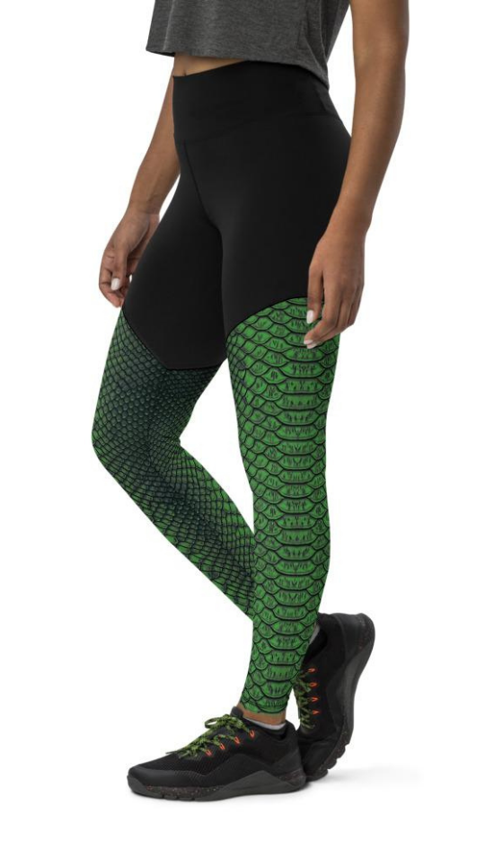Green Crocodile Pattern Compression Leggings