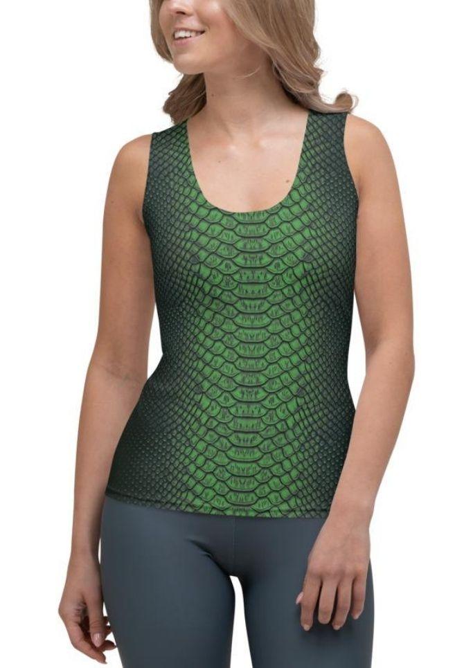 Green Crocodile Pattern Tank Top