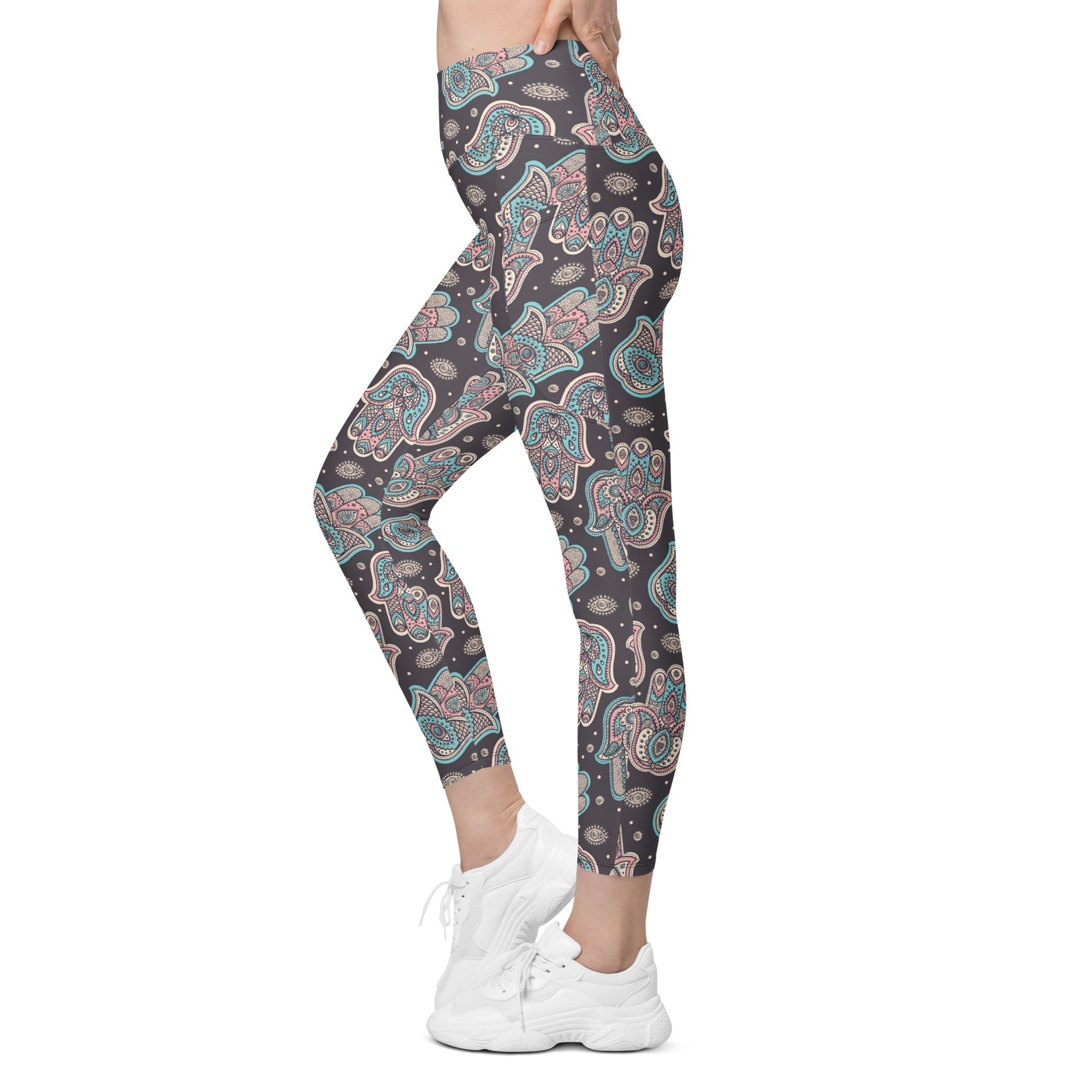 Hand Drawn Hamsa Leggings With Pockets