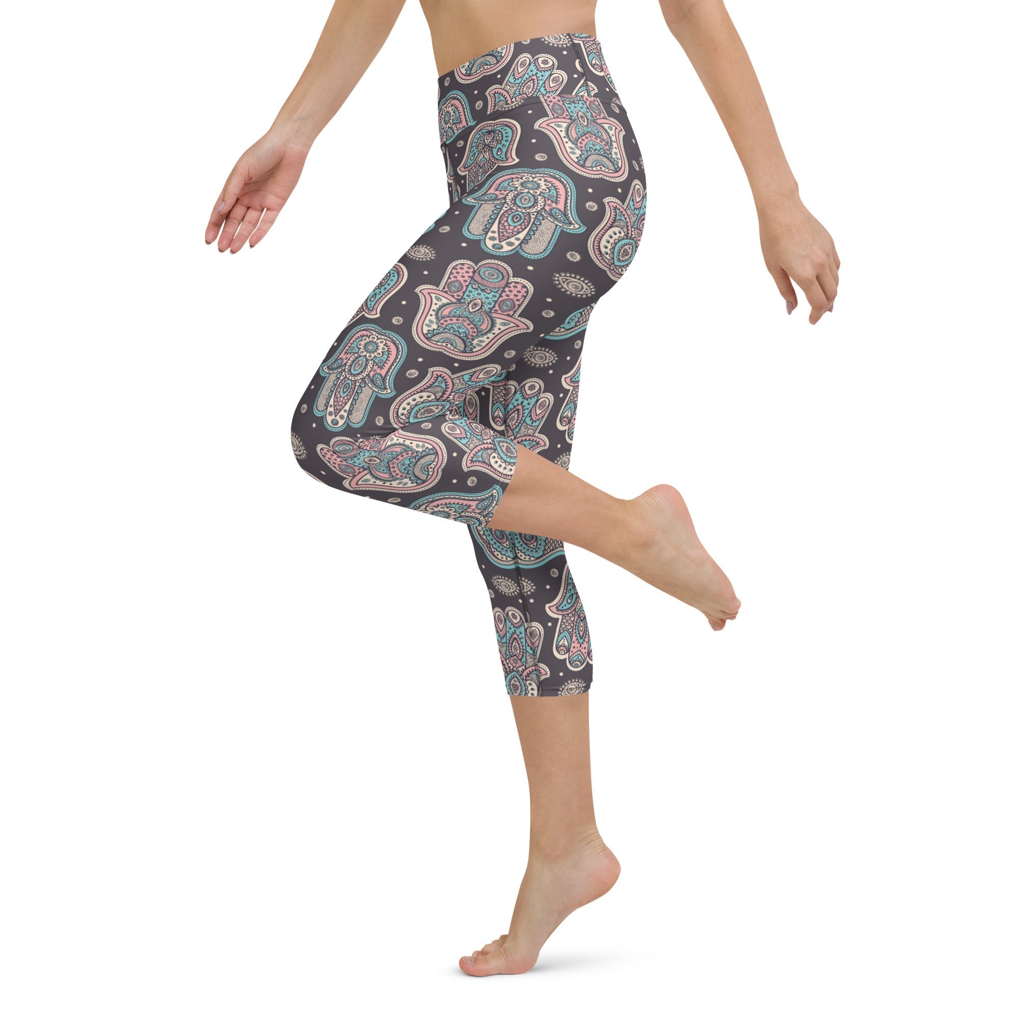 Hand Drawn Hamsa Yoga Capris