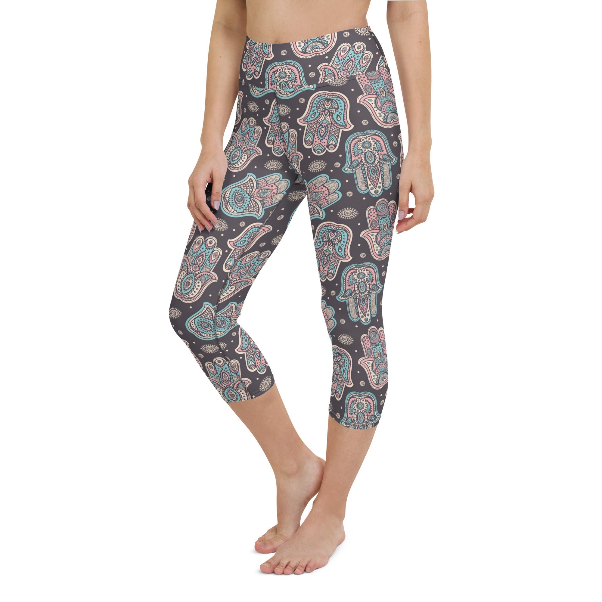Hand Drawn Hamsa Yoga Capris