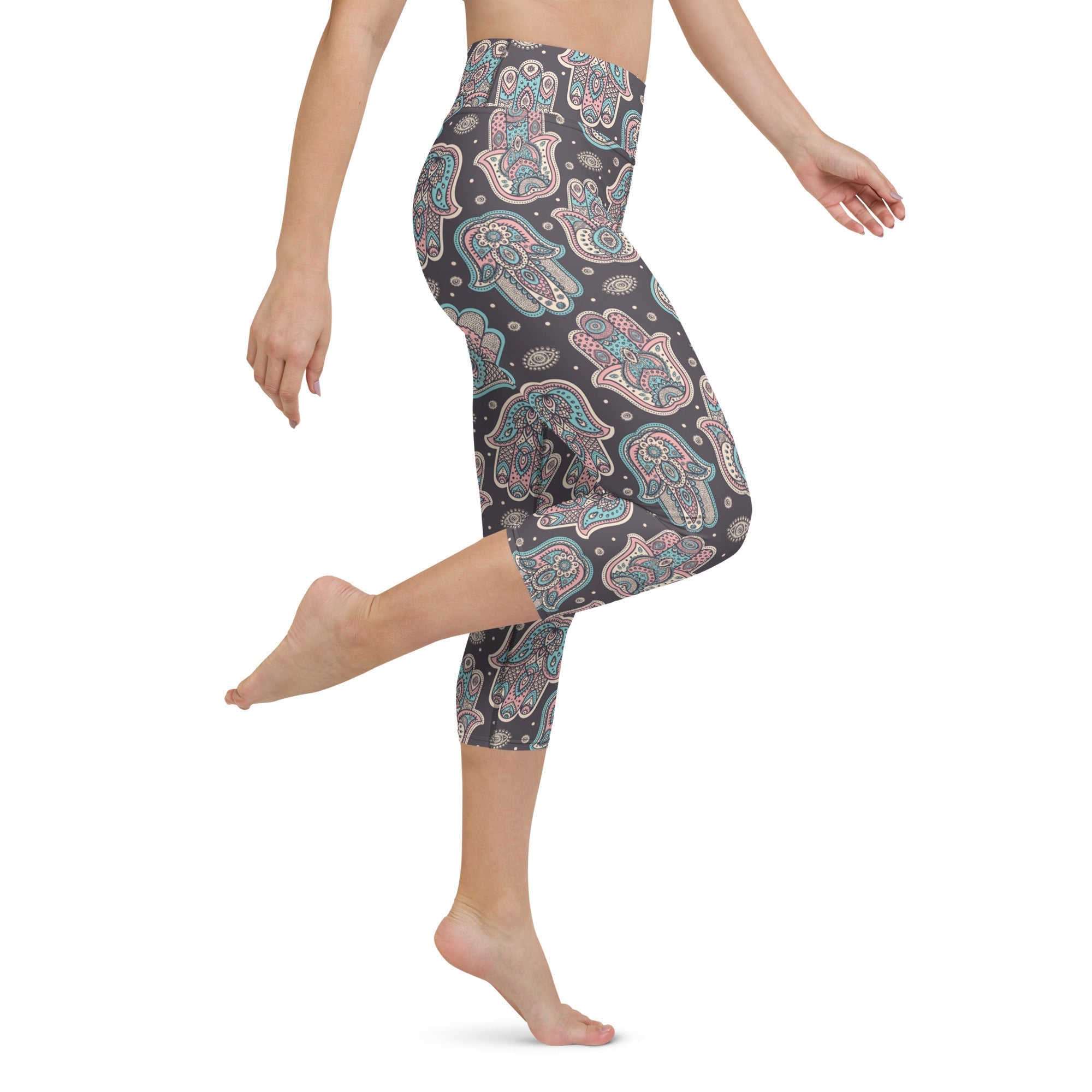 Hand Drawn Hamsa Yoga Capris