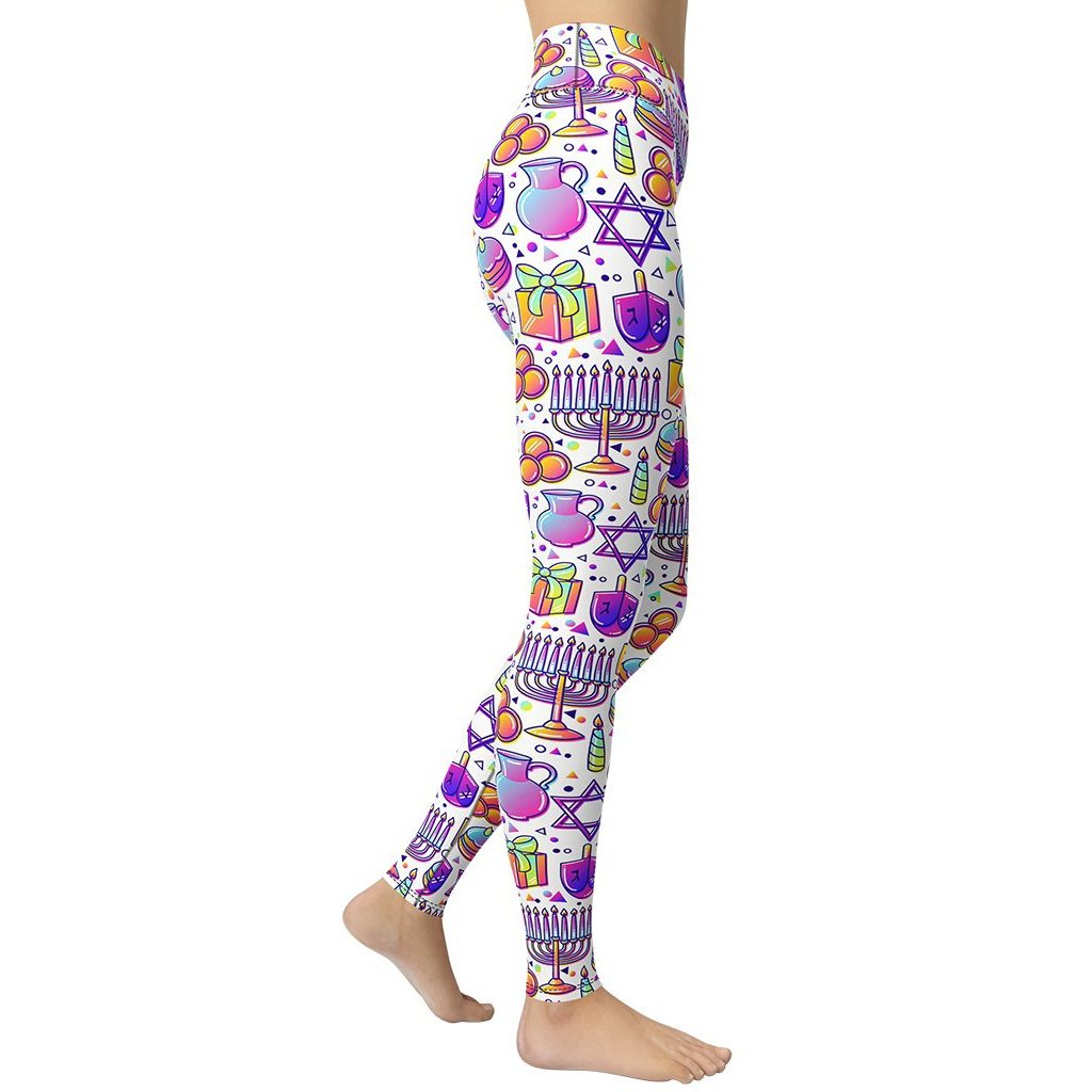 Hanukkah Symbol Yoga Leggings - FiercePulse - Premium Workout Leggings - Yoga Pants