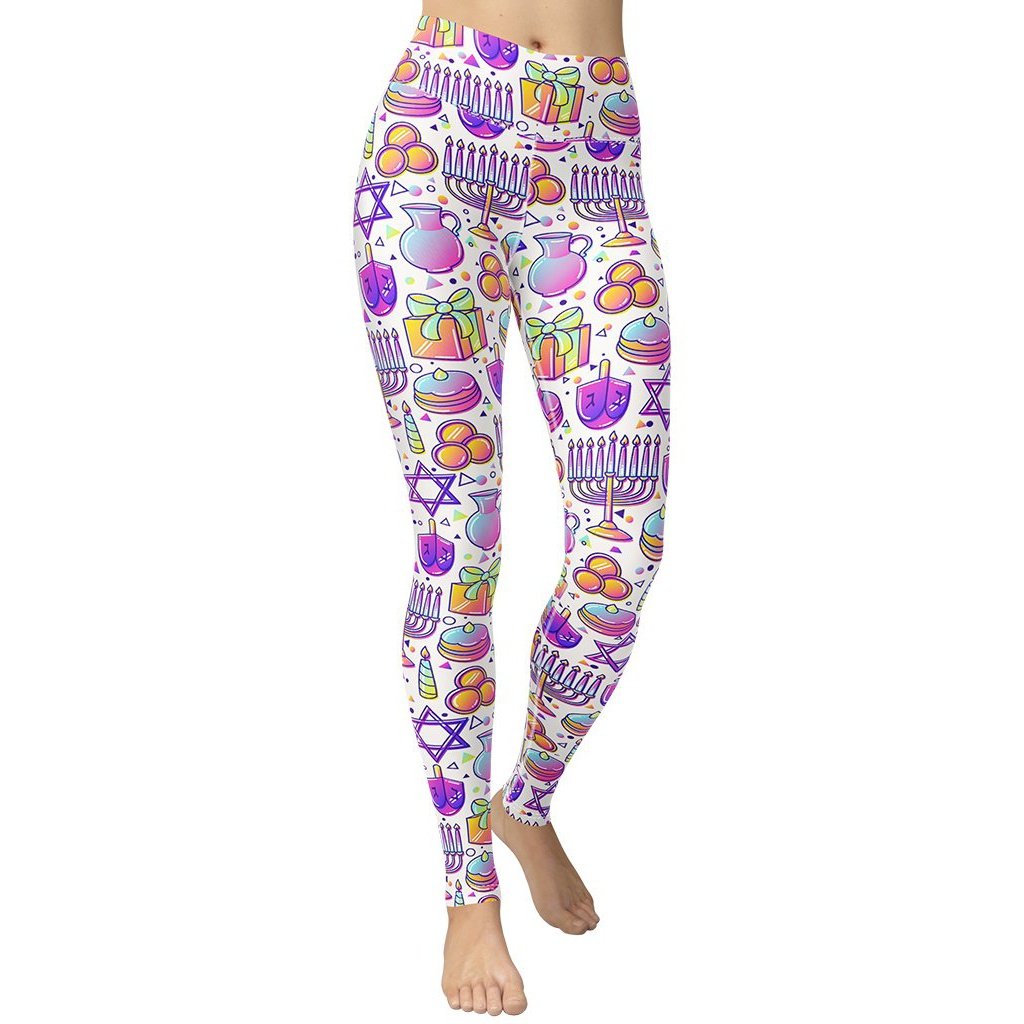 Hanukkah Symbol Yoga Leggings - FiercePulse - Premium Workout Leggings - Yoga Pants
