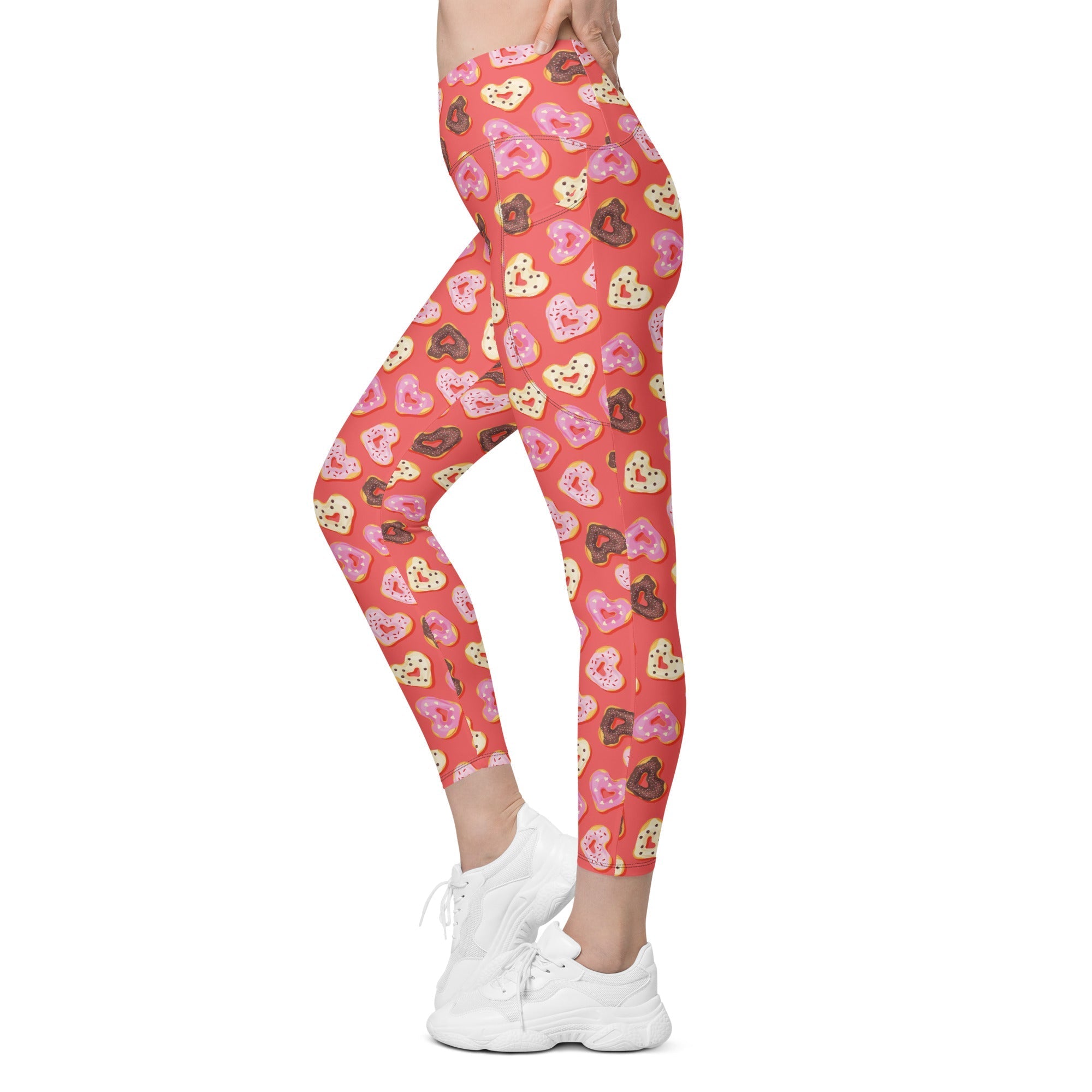 Heart Doughnuts Crossover Leggings With Pockets