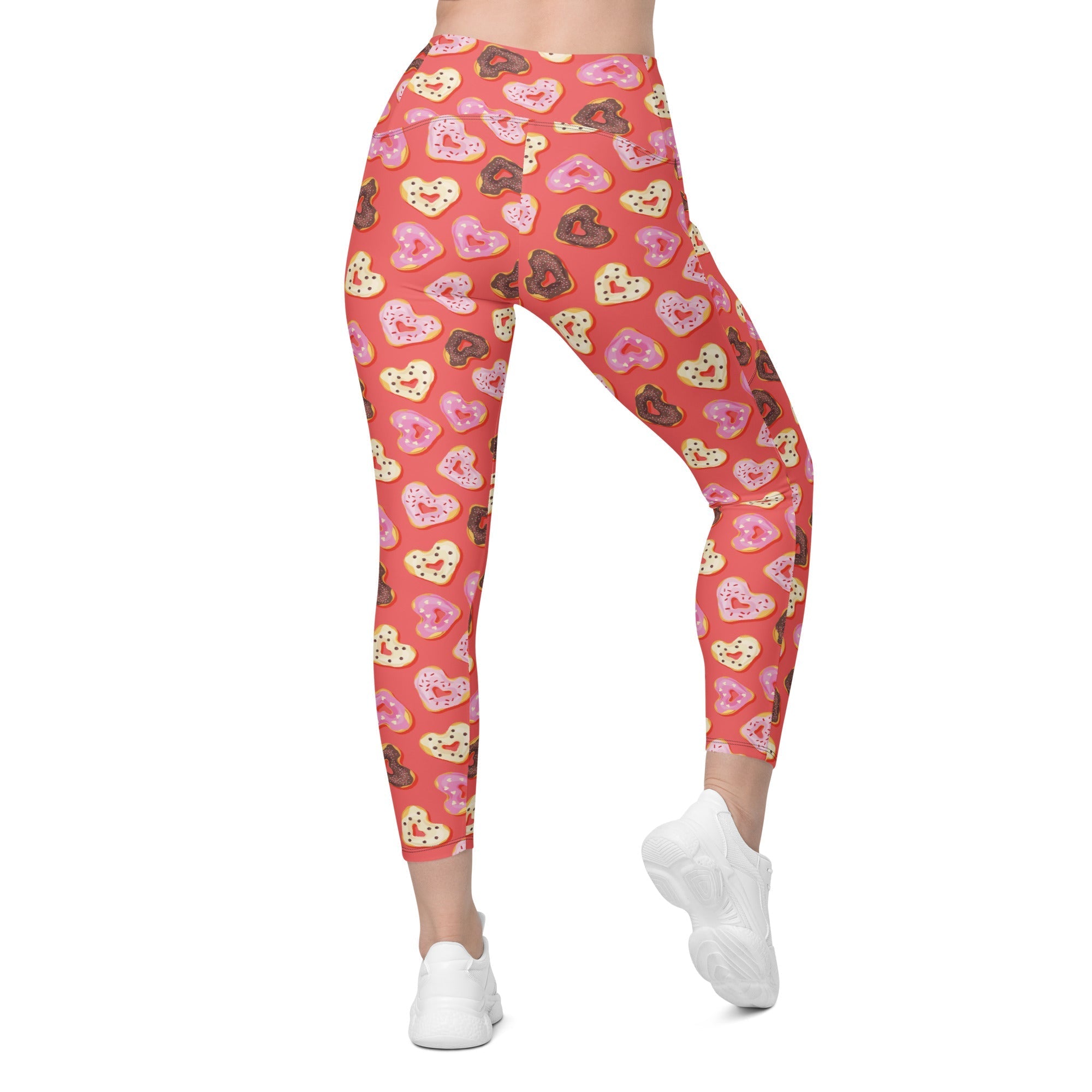 Heart Doughnuts Crossover Leggings With Pockets
