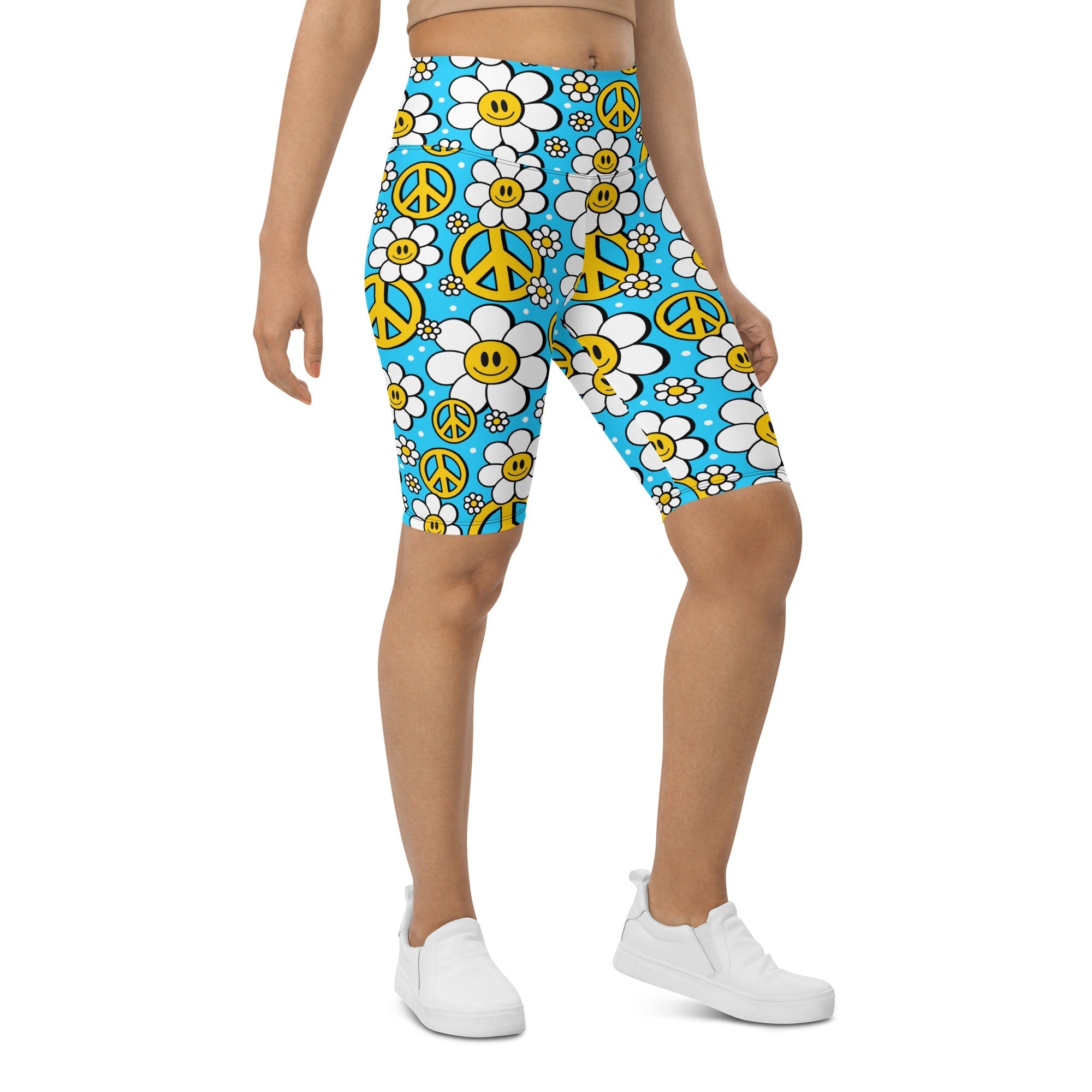 Hippie Flower Pattern Biker Shorts