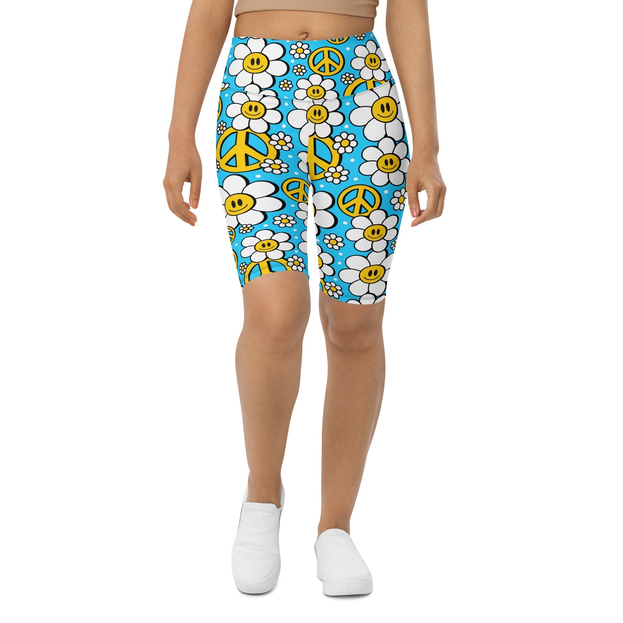 Hippie Flower Pattern Biker Shorts
