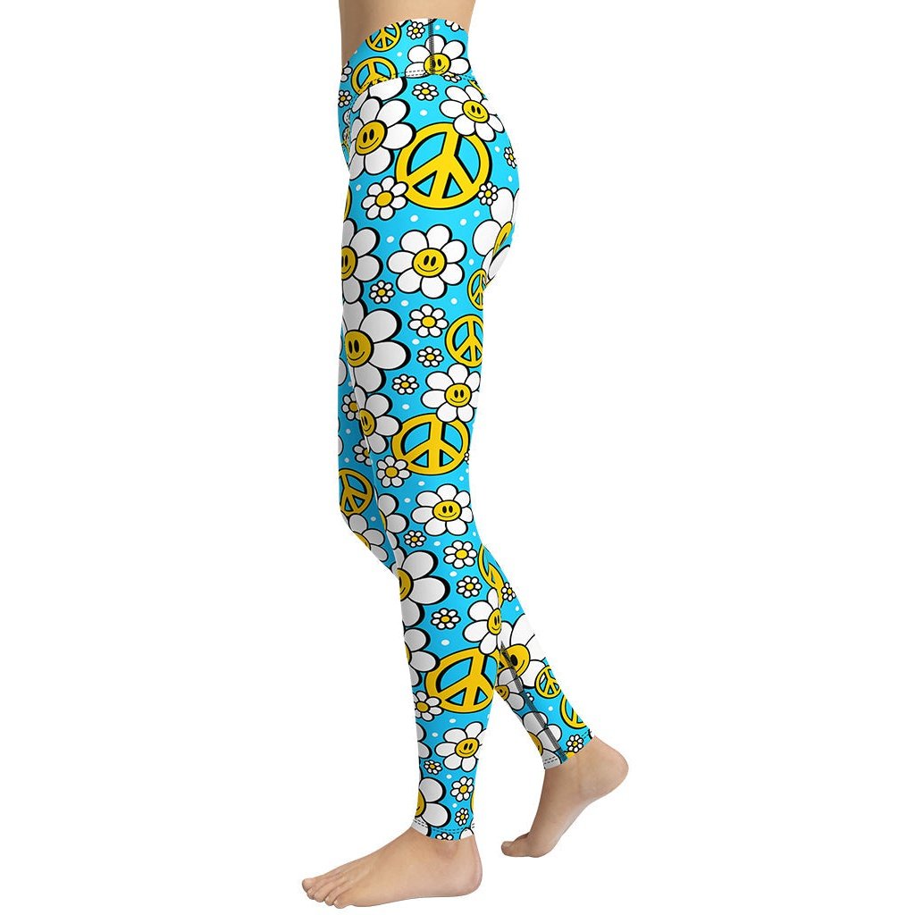 Hippie Flower Pattern Yoga Leggings