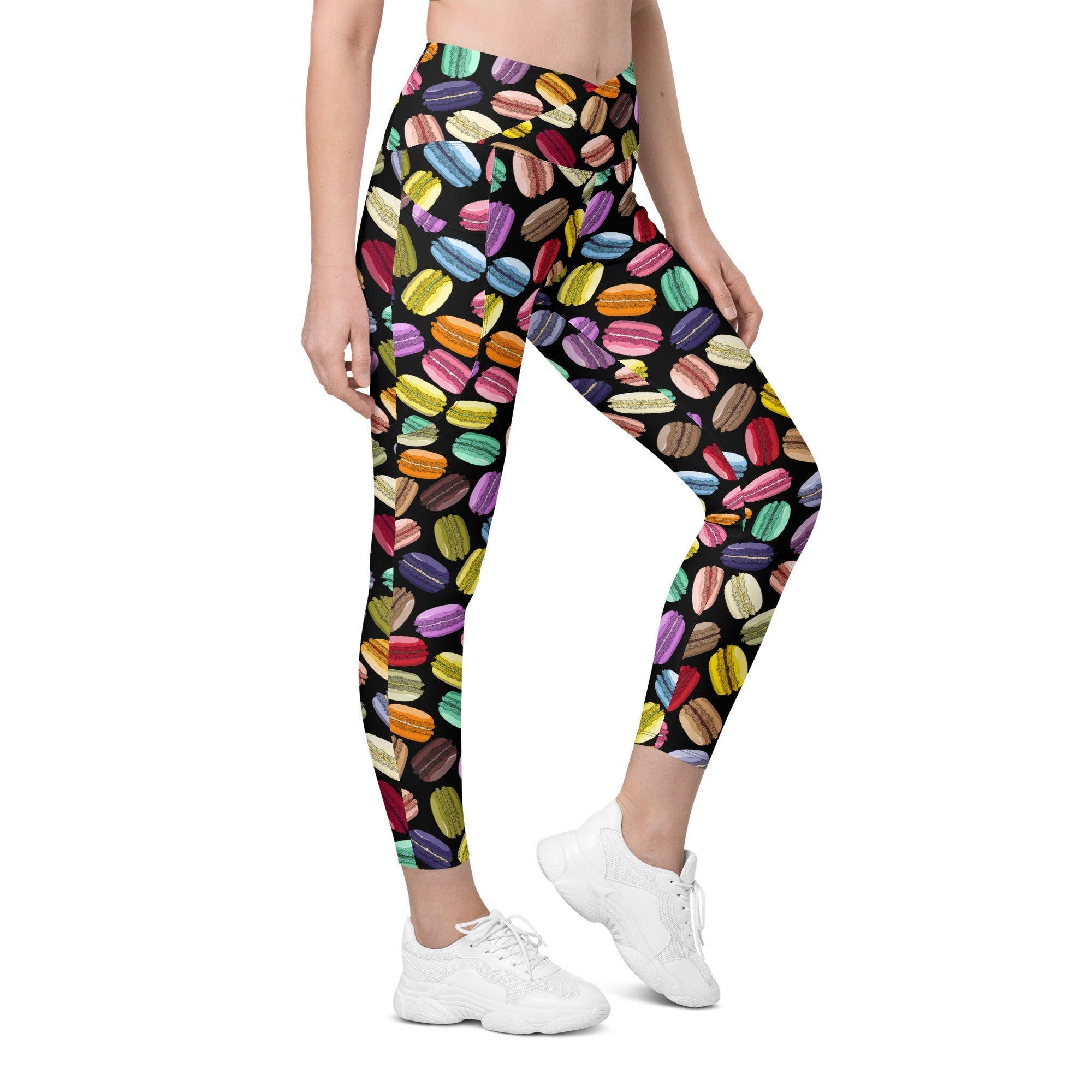 Macaroons Pattern Crossover Leggings With Pockets