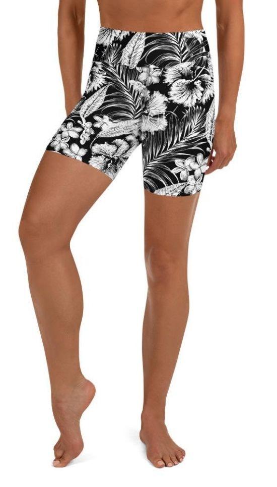 Monochrome Floral Yoga Shorts