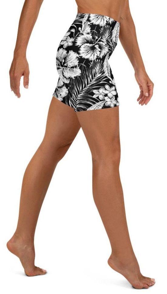 Monochrome Floral Yoga Shorts