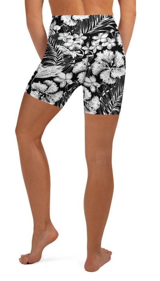Monochrome Floral Yoga Shorts