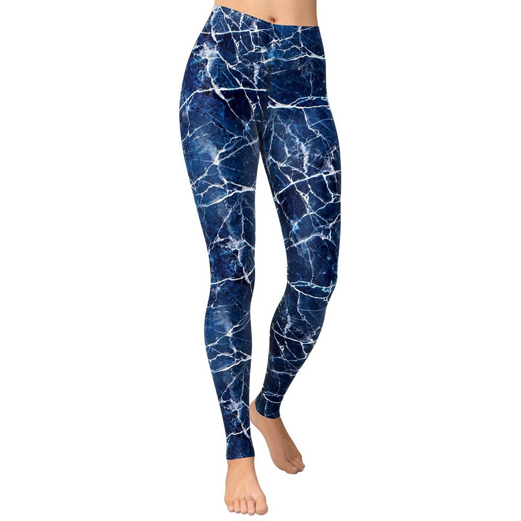 Navy Blue Marble Yoga Leggings