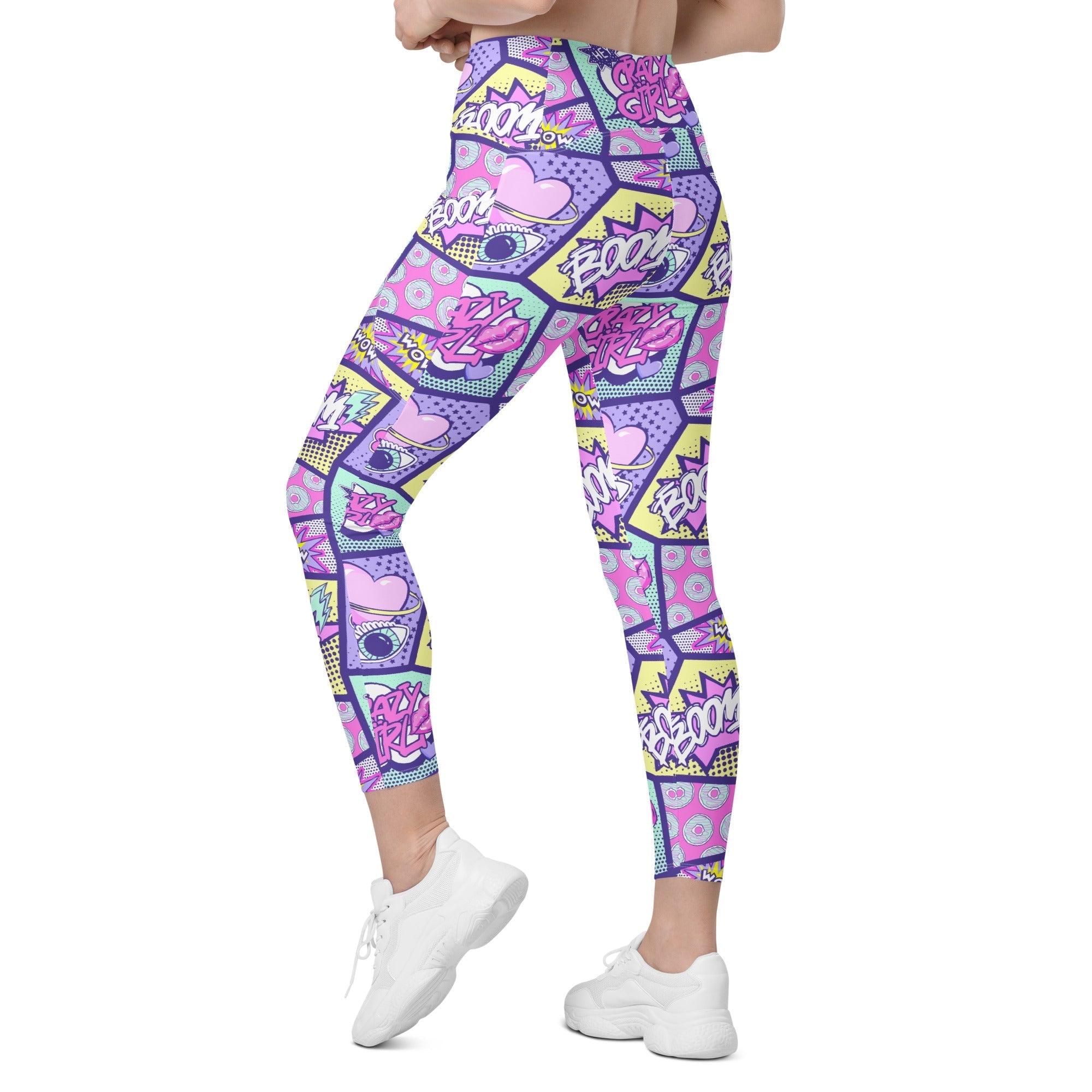 Pastel Comic Book Crossover Leggings With Pockets