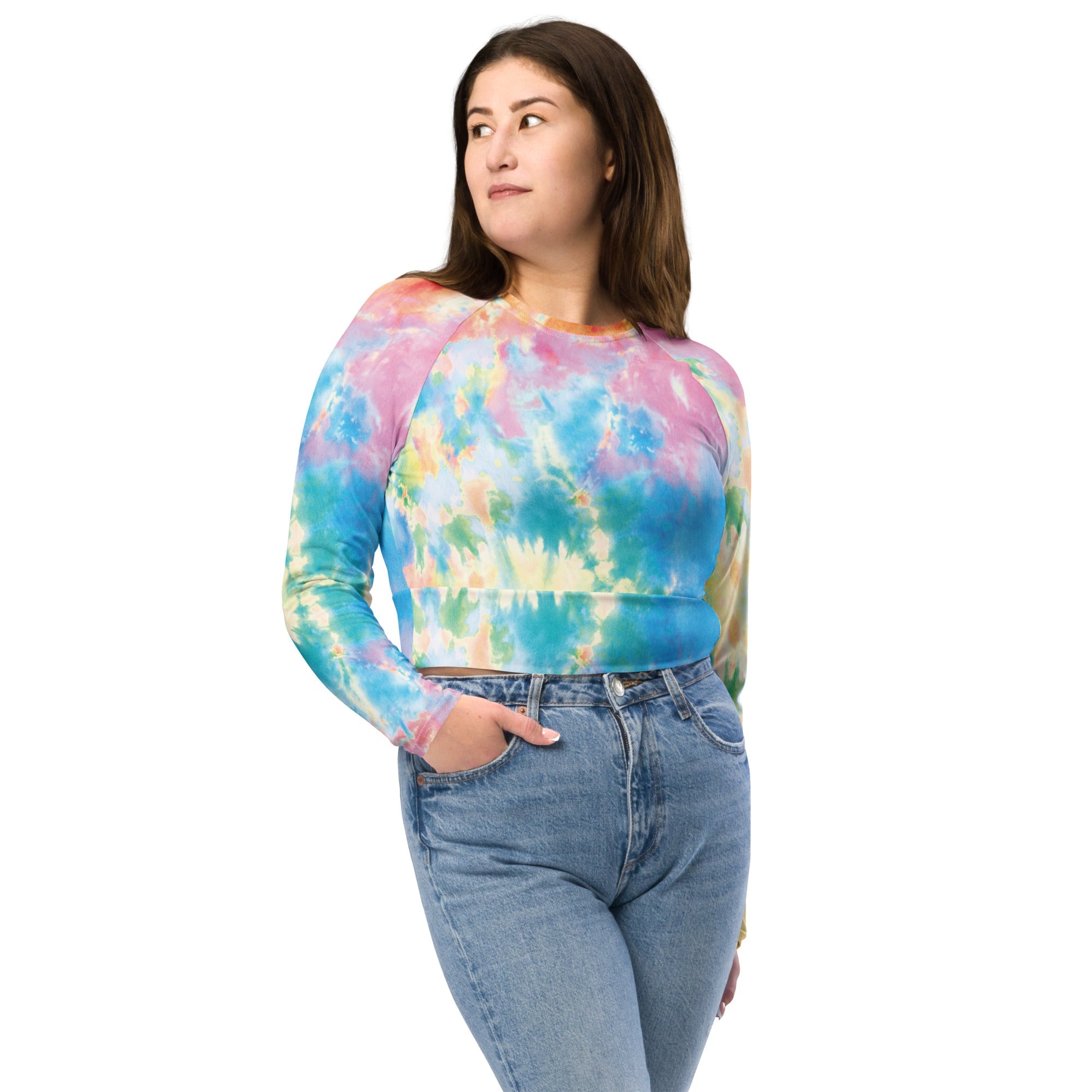 Pastel Tie Dye Recycled Long-sleeve Crop Top