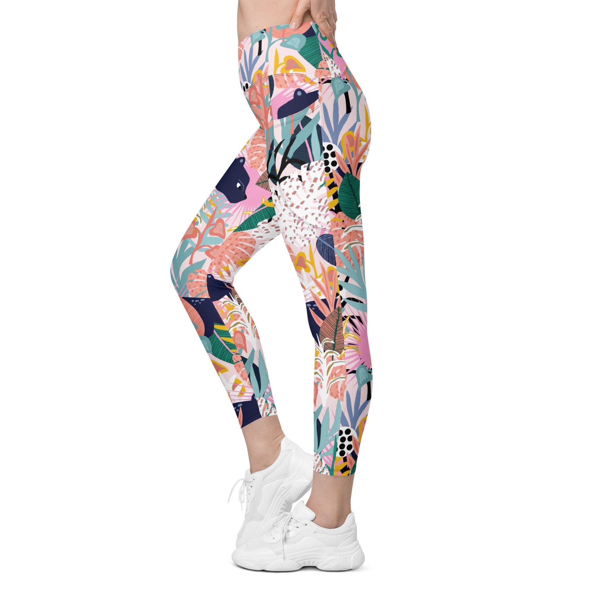 Pastel Tropical Crossover Leggings With Pockets