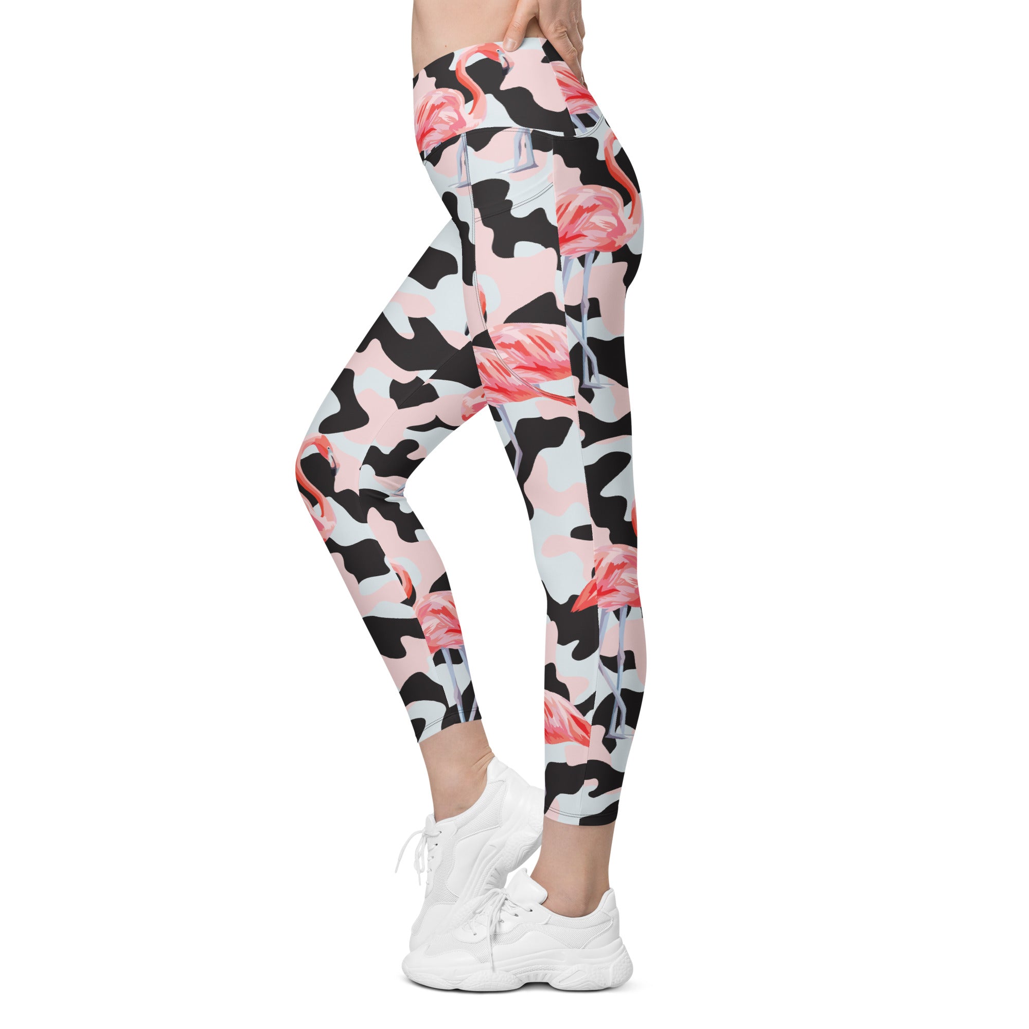 Pink Flamingo Camo Crossover Leggings With Pockets
