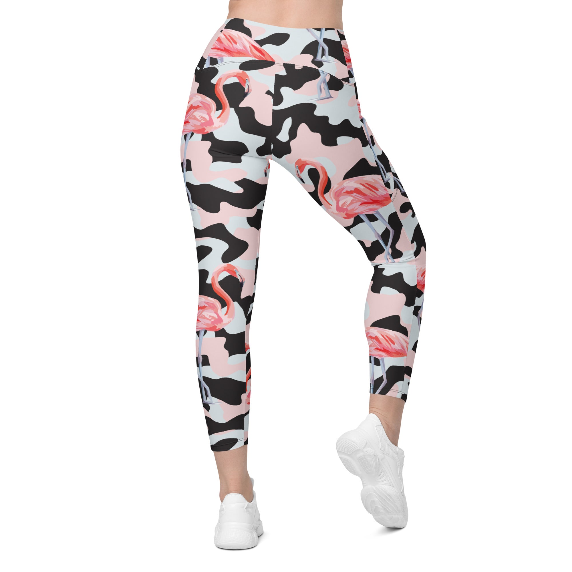 Pink Flamingo Camo Crossover Leggings With Pockets