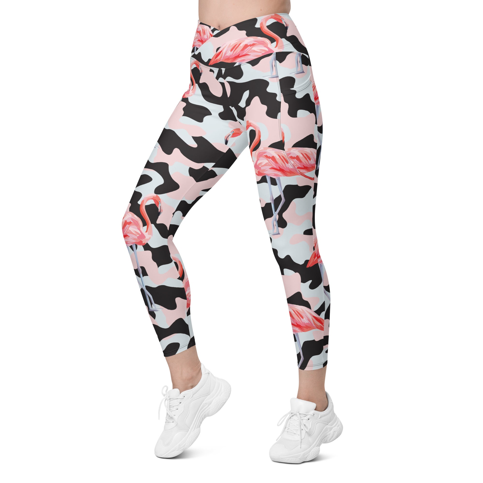 Pink Flamingo Camo Crossover Leggings With Pockets