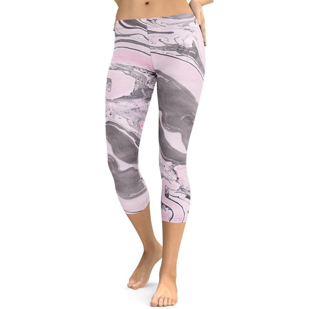 Pink Marble Capris - FiercePulse - Premium Workout Leggings - Yoga Pants