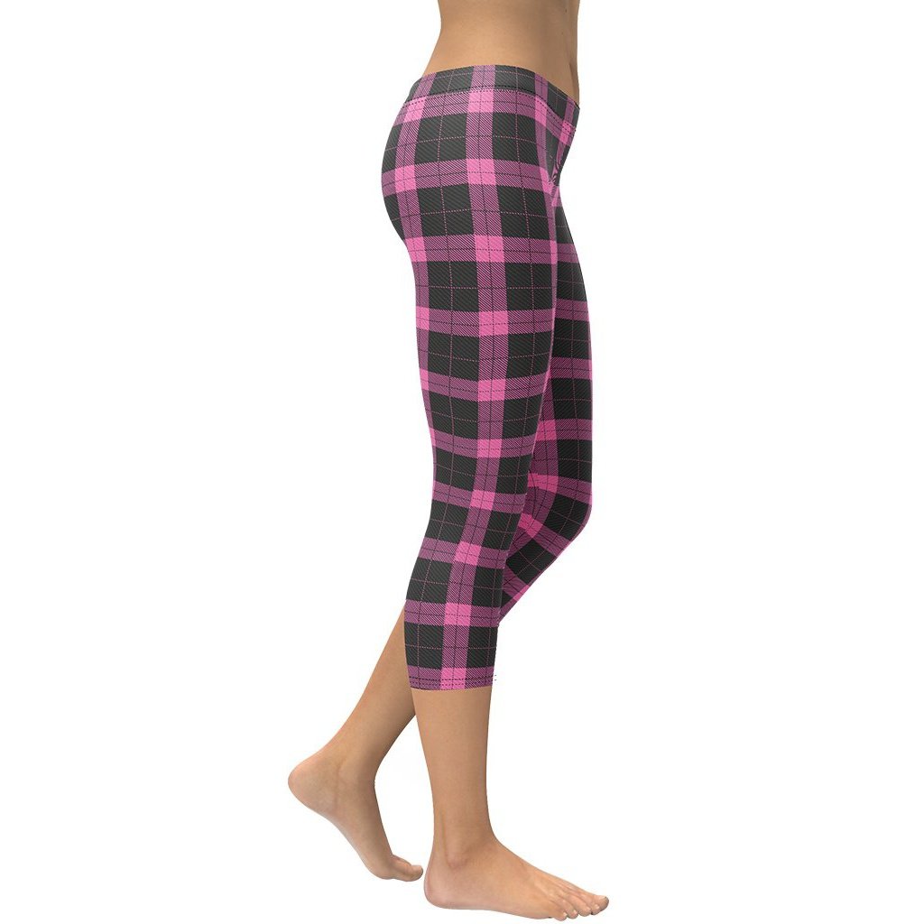 Pink Plaid Print Capris