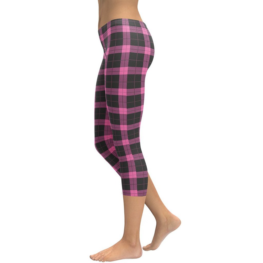 Pink Plaid Print Capris