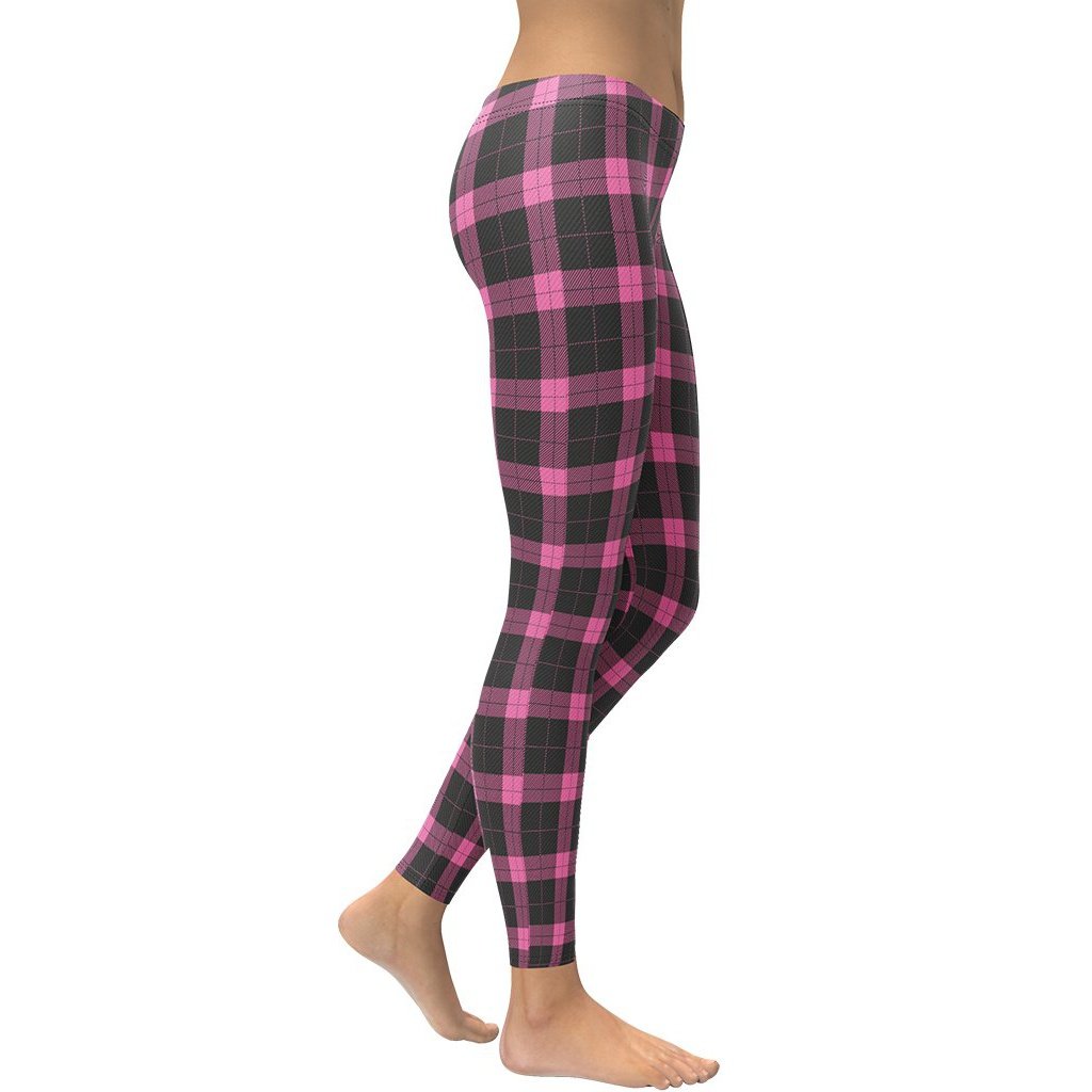 Pink Plaid Print Leggings
