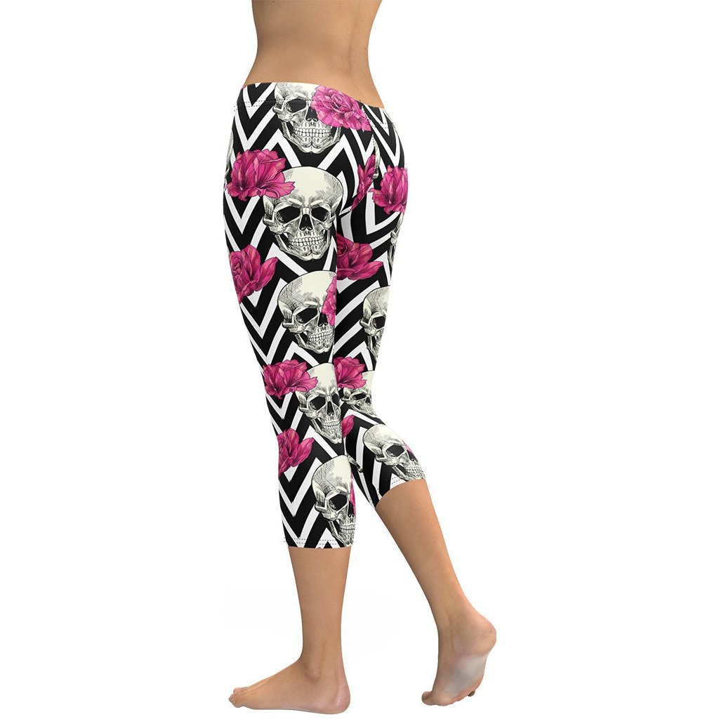 Pink Roses and Skulls Capris