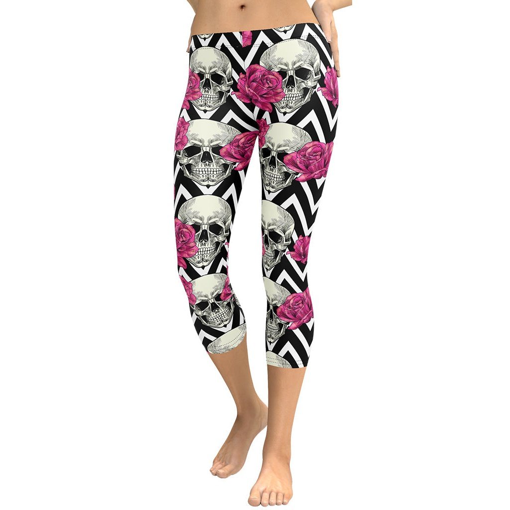 Pink Roses and Skulls Capris