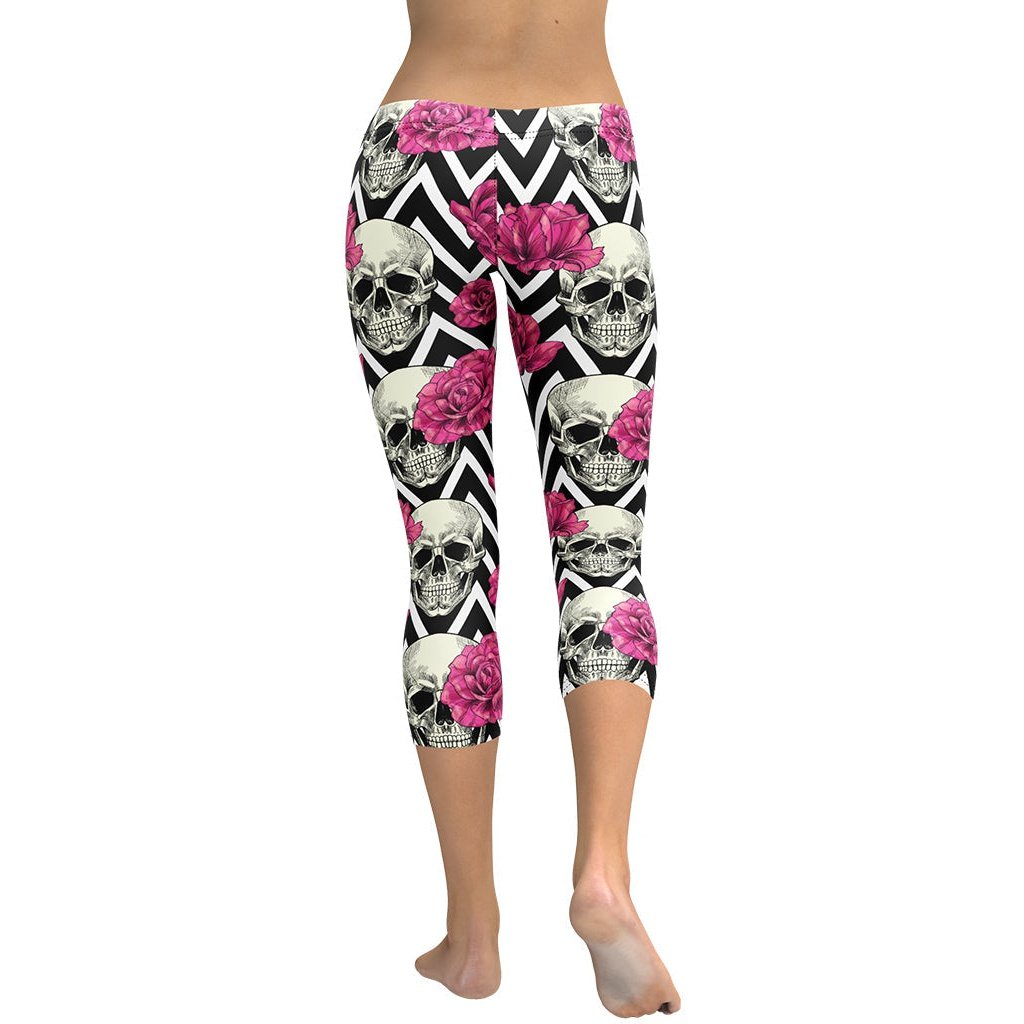 Pink Roses and Skulls Capris