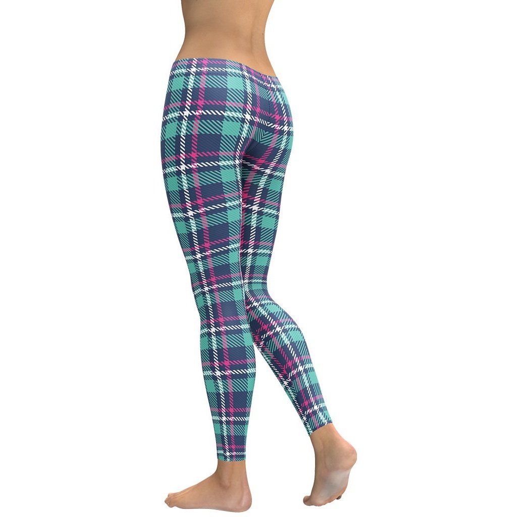 Pink & Turquoise Plaid Print Leggings
