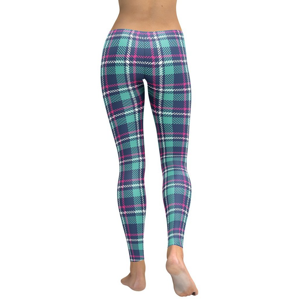 Pink & Turquoise Plaid Print Leggings